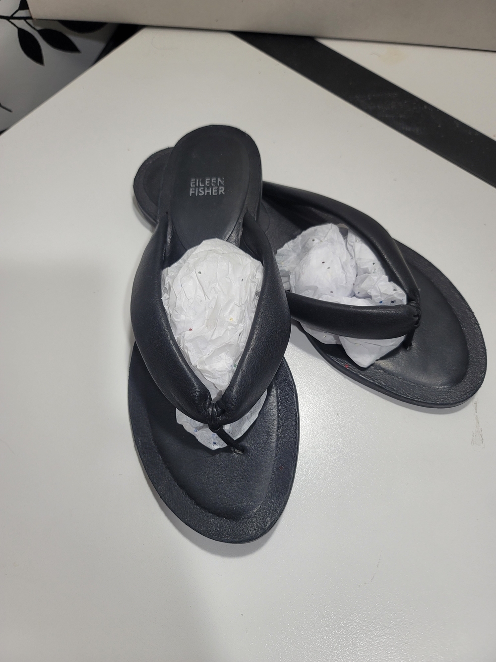 Eileen Fisher Black Leather Thong Sandals